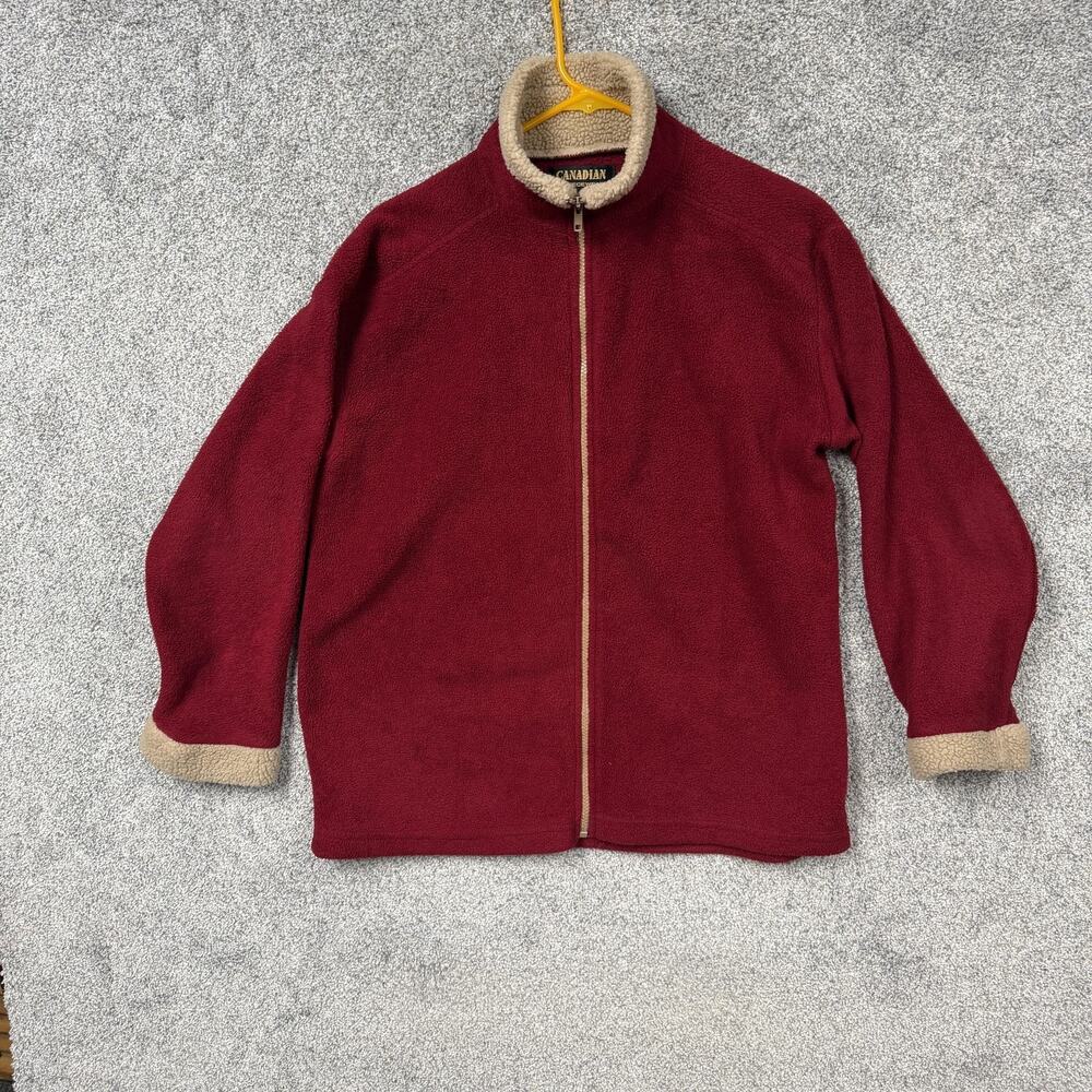 Vintage 90s Canadian Fleecewear Jacket Mens Large Red Full Zip Collar Gorpcore
